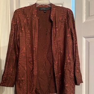 Kasper || Rust Colored Open Faced Jacket || Paisley, Floral Design || Size L